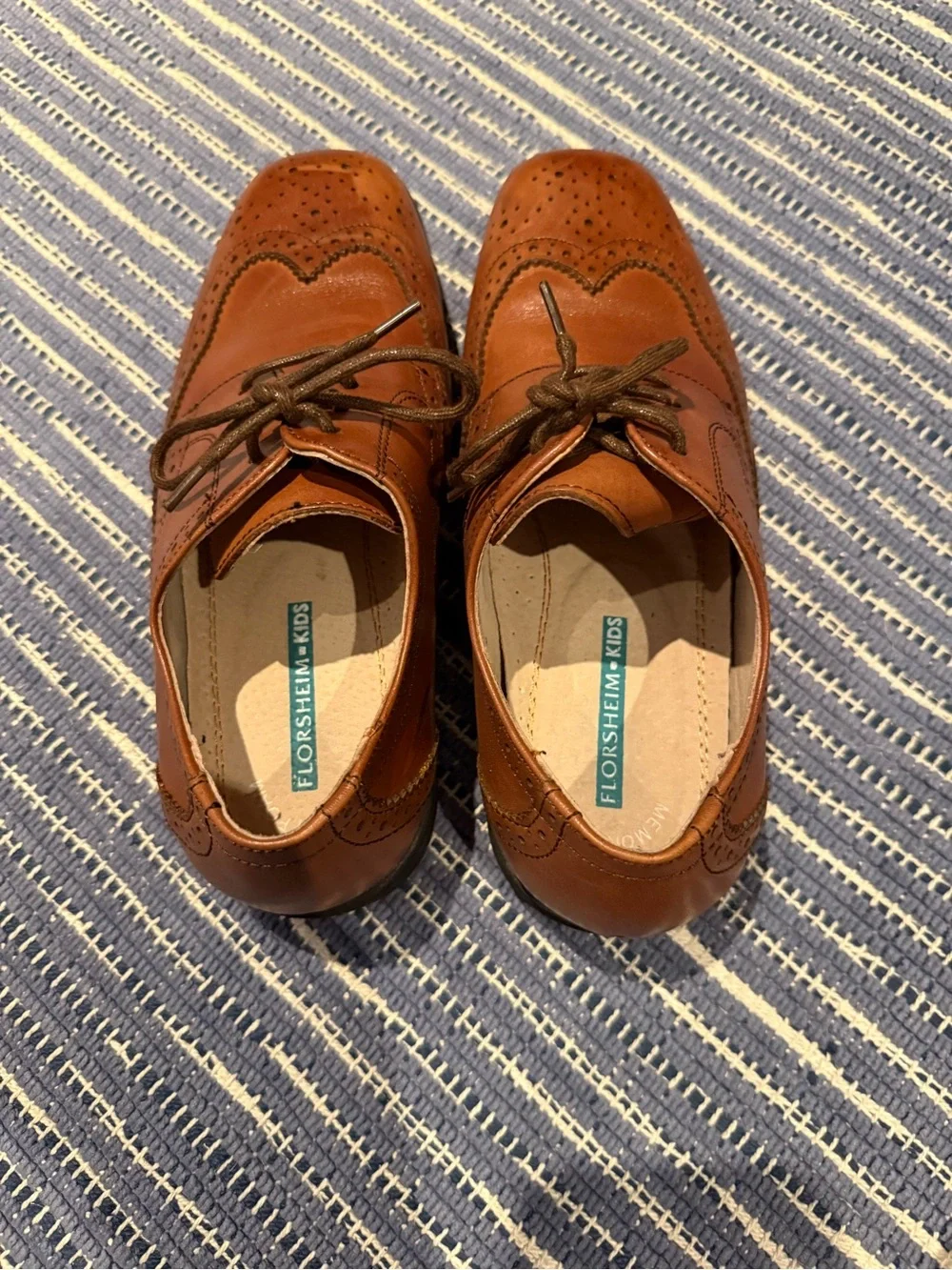 Florsheim Cognac Leather Wingtip Derby Oxfords for little kids